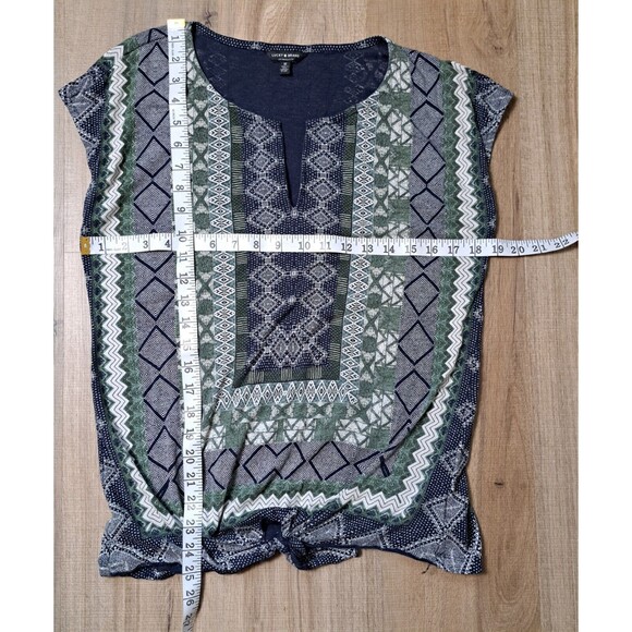 Lucky Brand Women's Boho Split Neck Top Blouse Front Tie V-Neck Blue  M - Picture 9 of 9